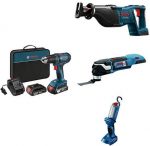 Bosch 18-Volt Compact Tough Drill Driver Kit DDB181-02 with 2 Lithium Ion Batteries, 18V Charger, and Soft Carry Contractor Bag with Reciprocating Saw, Oscillating Multi-Tool