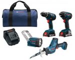 Bosch Power Tools Drill Set - CLPK232A-181 - 18V 4-Tool Combo Kit with 12 In. DrillDriver, 14 In. Hex Impact Driver, Compact Reciprocating Saw and Flashlight