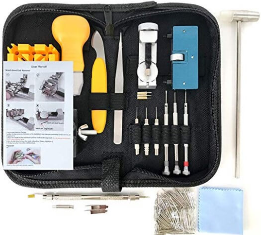 HAOBAIMEI 168 PCS Watch Repair Kit Professional Spring Bar Tool Set,Watch Battery Replacement Tool Kit,Watch Band Link Pin Tool Set with Carrying Case and Instruction Manual (Black)