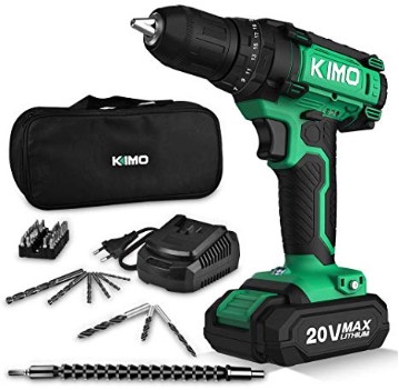 Cordless Drill Driver Kit, 20V Max Impact Hammer Drill Set w/ Lithium-Ion Battery, Fast Charger, 21+1+1 Clutch, 330 In-lb Torque, Variable Speed & Built-in LED for Drilling Walls, Bricks, Wood, Metal