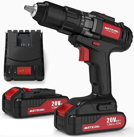 Drill Driver, Meterk 20V Cordless Electric Drill Driver with 2Pcs Li-Ion Batteries, 2 Speed Drill Driver with 21+1 Position Clutch, 1/2" Max Chuck with Torque 35N.m,1H Fast Charger